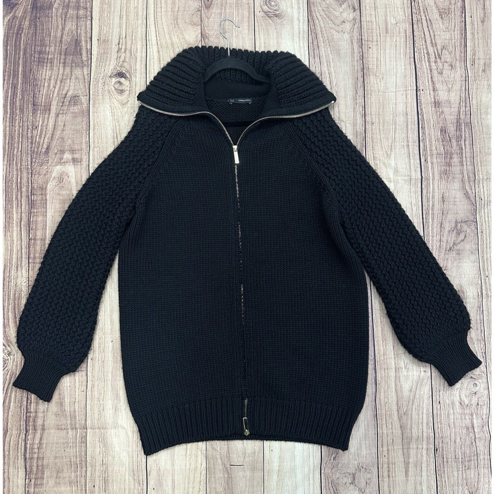 Dsquared2 Black 100% Wool‎ Sweater Cardigan Full Zip Mens Size Large/XL